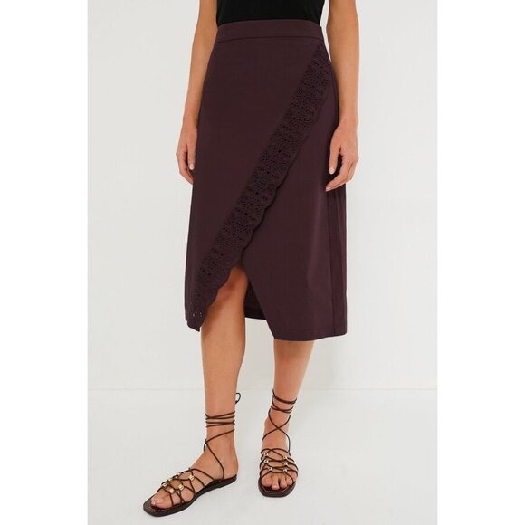 New Tuckernuck Townes 100% Cotton Embroidered Wrap Midi Skirt Brown 6 $228 - Picture 1 of 6